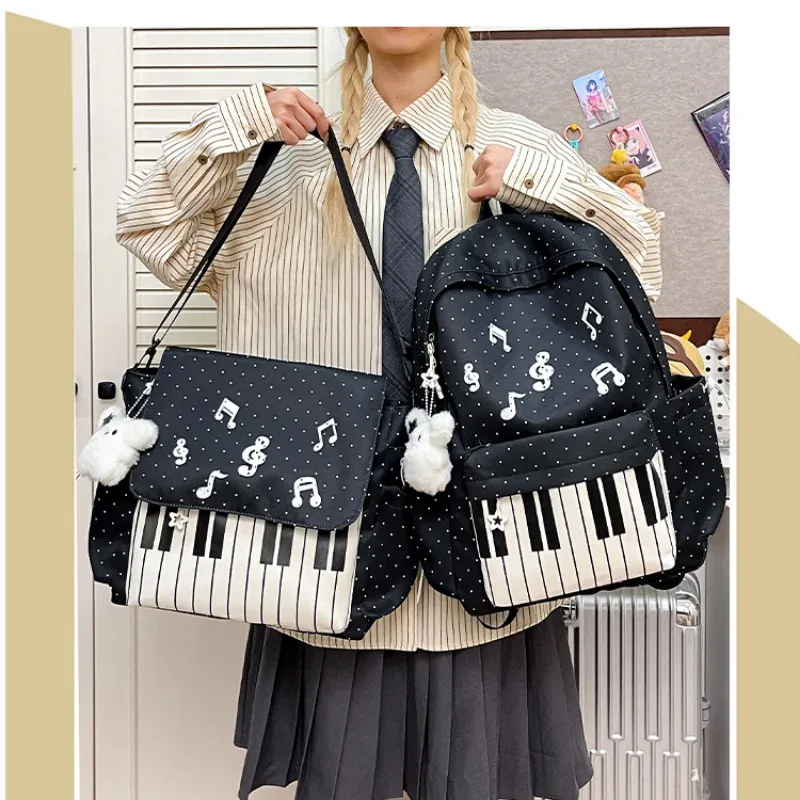 Sac à dos en nylon de style coréen avec décor de notes de musique, léger, grande capacité, pour voyage, randonnée et rangement