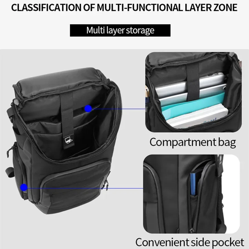 ozuko-sac à dos multifonction pour hommes, grande capacité, étanche, pour ordinateur portable de 15.6 pouces, pour voyage en plein air