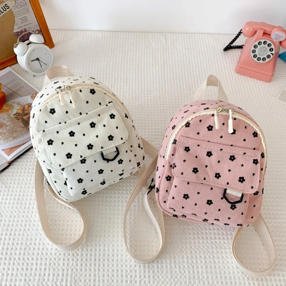 petits sacs à dos imprimés de fleurs, légers, à poches multiples, en velours côtelé, mini sac à dos pour dames, mode femmes, sac à bandoulière 4 couleurs