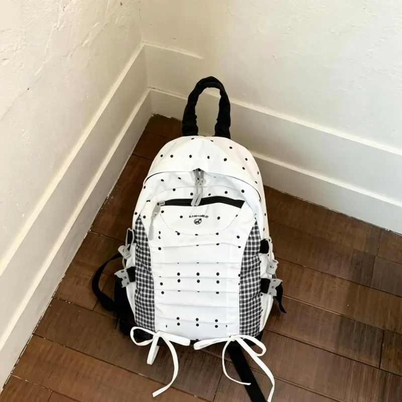 Sac à dos décontracté à pois grande capacité, sac de voyage scolaire, sac à dos de ville tendance, sac léger pour ordinateur portable, sac à livres vintage pour étudiant