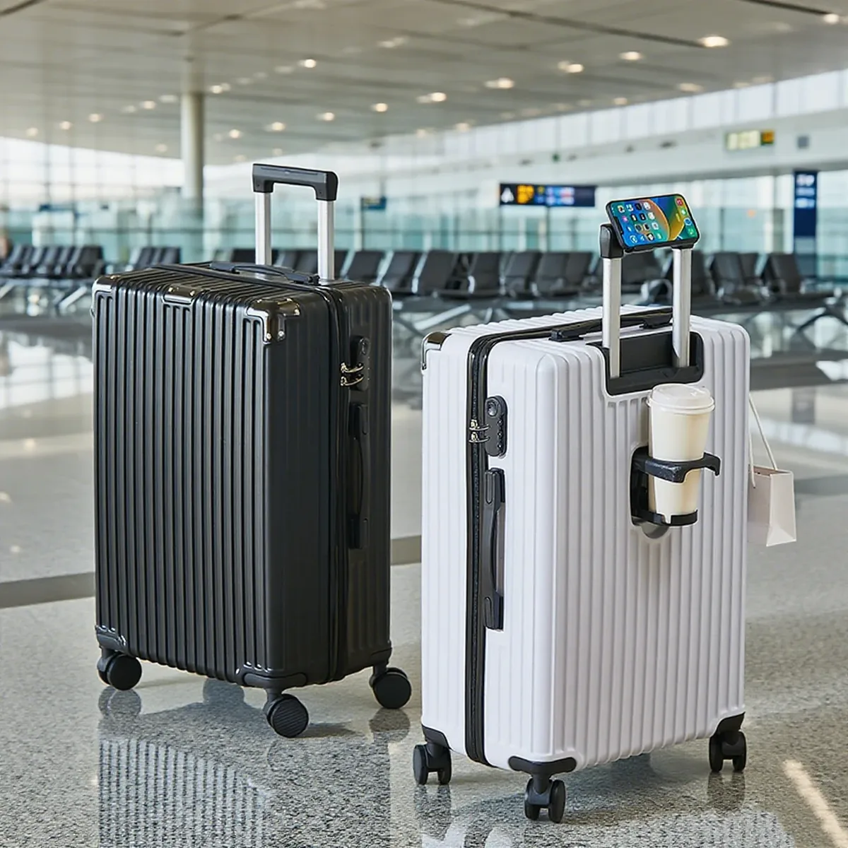 20-26 pouces bagages avec porte-gobelet support pour téléphone valise de voyage bagages roulants valise de grande capacité bagages de taille moyenne