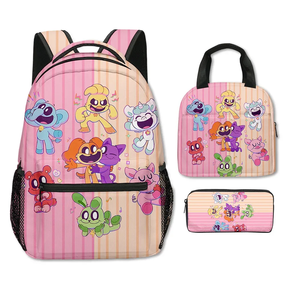 dessin animé nouveauté cool cristes souriants impression 3d 3 pièces/ensemble sacs d'école pour étudiants sac à dos pour ordinateur portable sac à déjeuner à bandoulière trousse à crayons