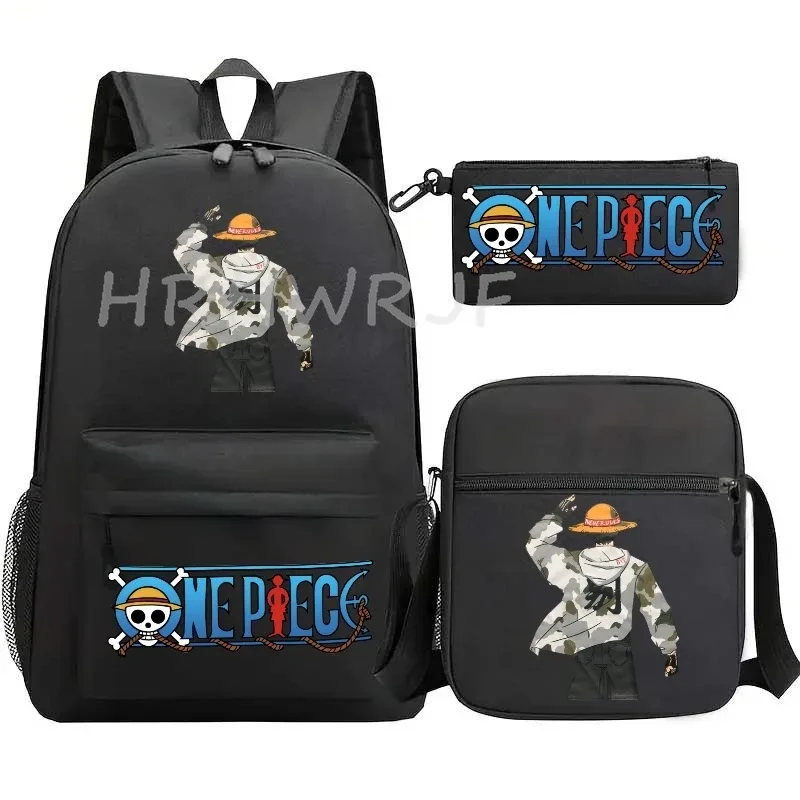 sac à dos anime one piece monkey d. luffy, grande capacité, décontracté, pour étudiants, sac d'école, 3 pièces, léger, pour femmes et hommes, voyage, mochilas décontractées