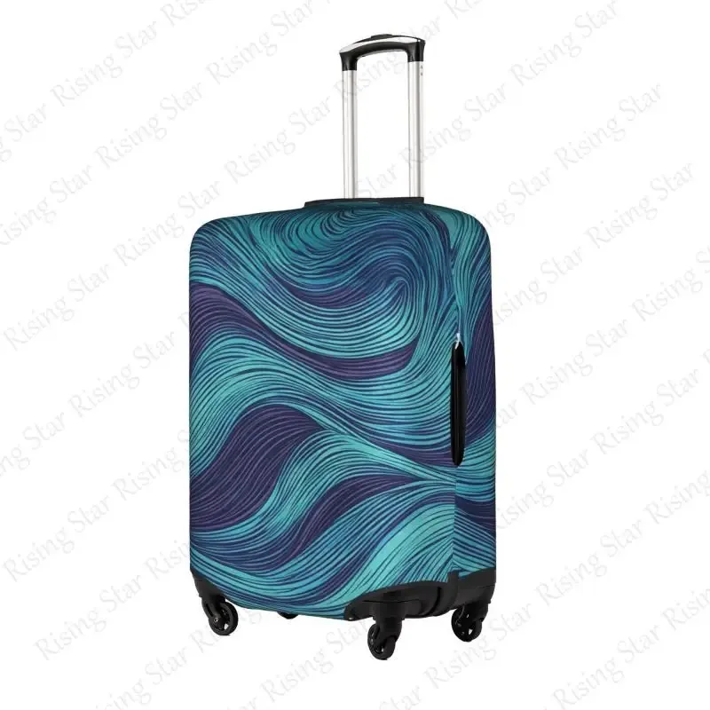 housse de protection pour valise de voyage à motif de lignes ondulées bleu-violet, adaptée aux valises de 18 à 32 pouces.