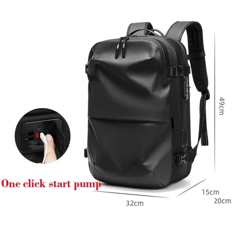 sac à dos de voyage pour homme avec pompe de compression à un clic, sac à dos pour ordinateur portable, randonnée, affaires, 17 pouces, sac à dos scolaire extensible