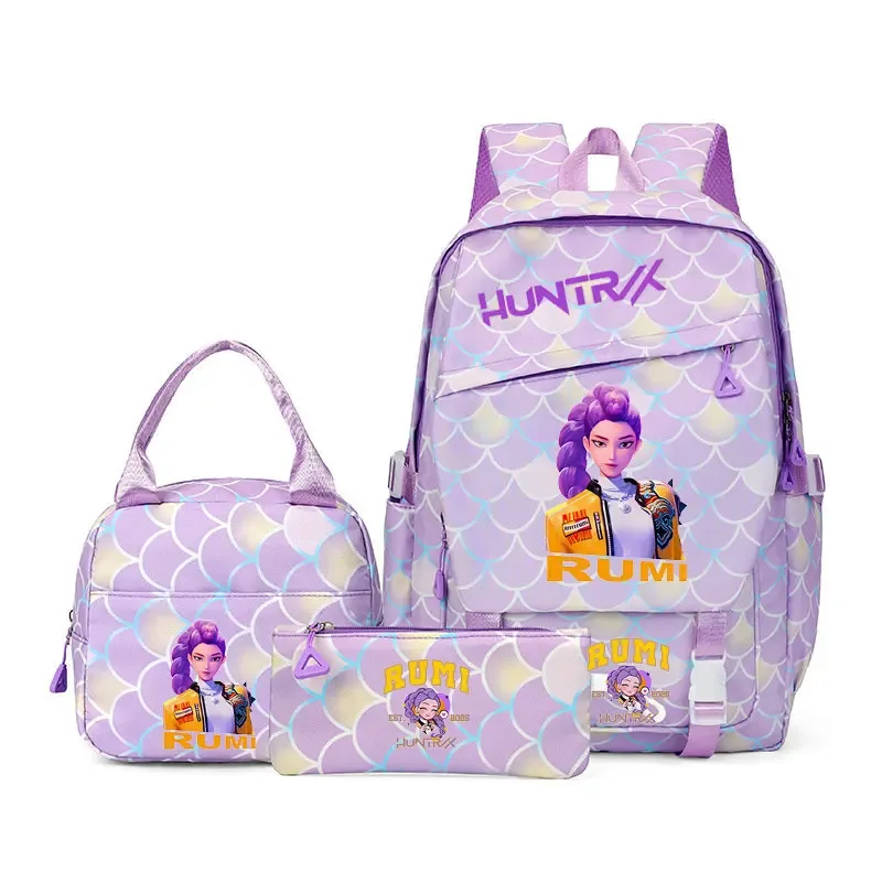 sacs à dos kpop demon hunters, 3 pièces, avec sacs à déjeuner, trousse à crayons, sacs à dos de voyage de grande capacité pour femmes et hommes, sacs d'école pour adolescents