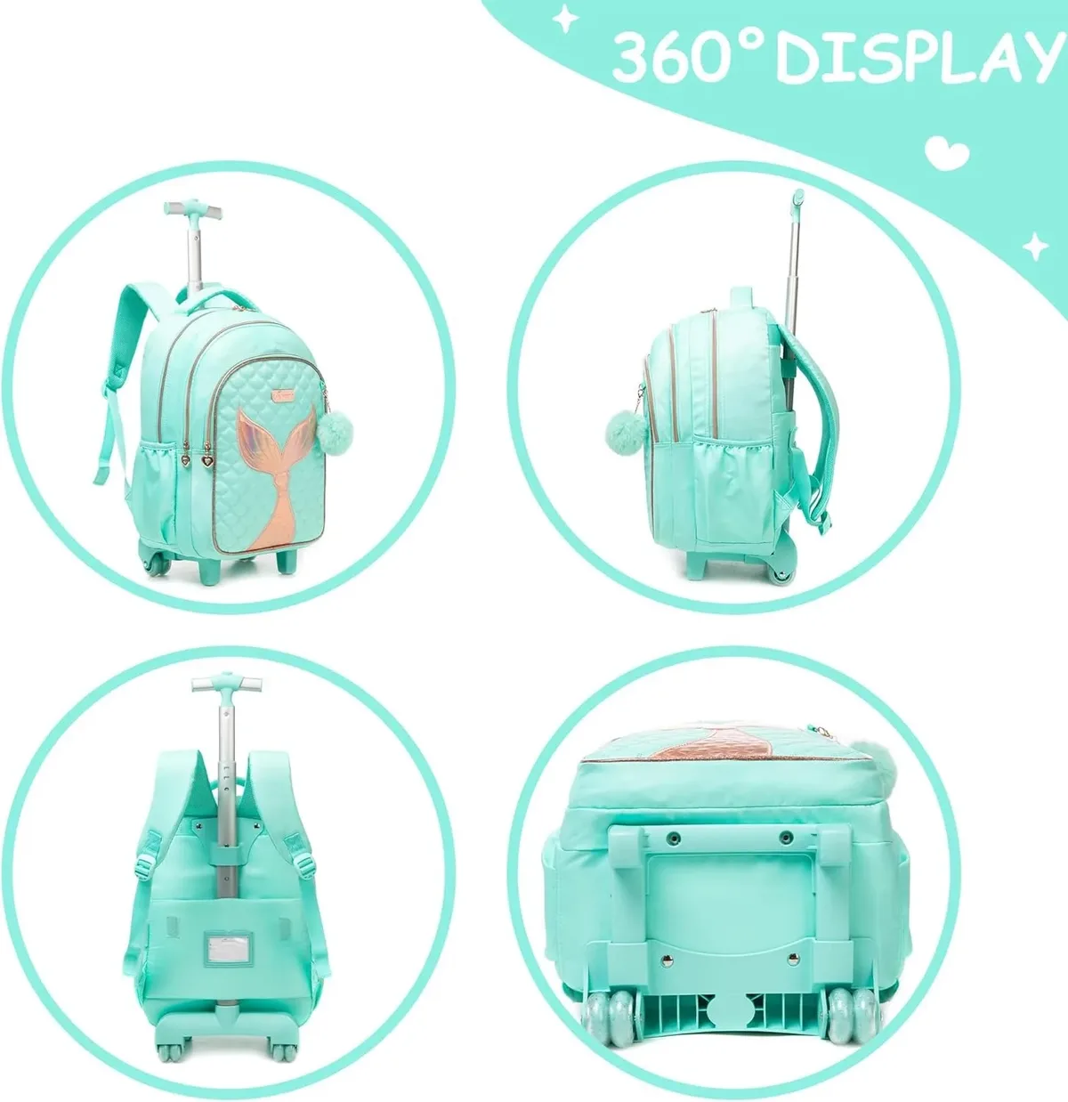 sac d'école à roulettes mignon, sac à livres à roulettes pour enfants, bagage à main de grande capacité, sac à dos à roulettes durable, cadeau pour fille