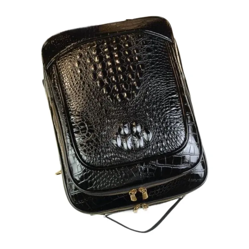 sac à dos de luxe pour ordinateur portable, texture crocodile brillant, sac de voyage de grande capacité, sac à dos d'école durable unisexe