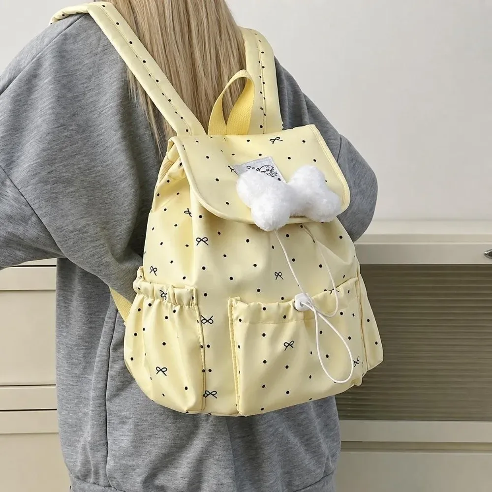 sac à dos à cordon de serrage à pois, grande capacité, avec nœud, double bandoulière, ultra léger, en nylon, pour les trajets quotidiens et les voyages