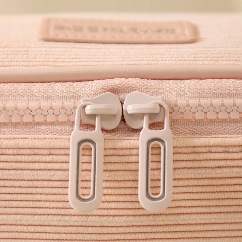 sac de rangement de maquillage de voyage en velours côtelé pour femmes, sac à cosmétiques portable à fermeture éclair avec poignée carrée, pochette de lavage de toilette de grande capacité