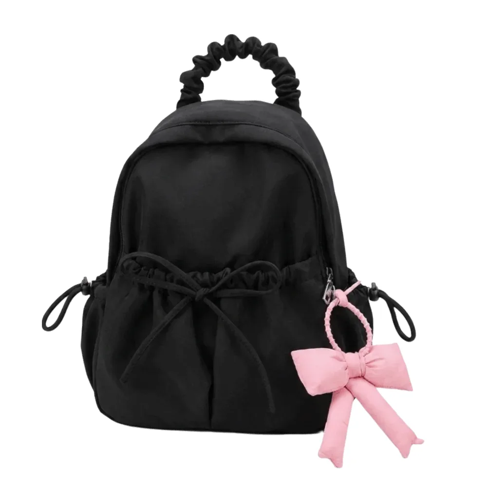 sac à dos en nylon pour étudiants avec cordon de serrage, bretelles réglables, design plissé, sac de voyage léger et de grande capacité