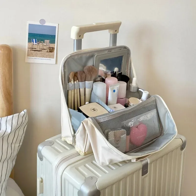 sac de rangement pour articles de toilette, grande capacité, en pu, étanche, à porter à la main, organisateur de cosmétiques, accessoire de beauté pour femmes, pour voyage