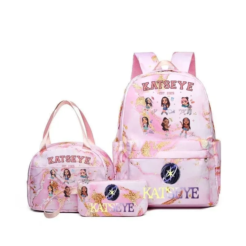 sac à dos grande capacité imprimé katseye amusant, léger, pour l'école, les voyages, décontracté, pour femmes et filles, avec compartiment pour stylos et sac à déjeuner