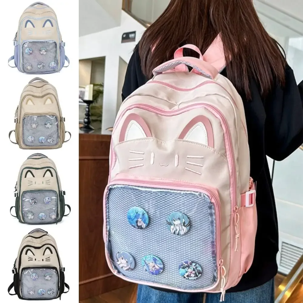 kawaii femmes sac à dos rose doux japonais dessin animé chat ita sac mode grande capacité décontracté polyvalent sacs à dos pour dames