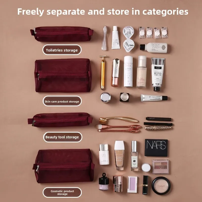 sac de maquillage détachable 4 en 1, grande capacité, pliable, organiseur de cosmétiques de voyage, rangement pour articles de toilette avec poignée