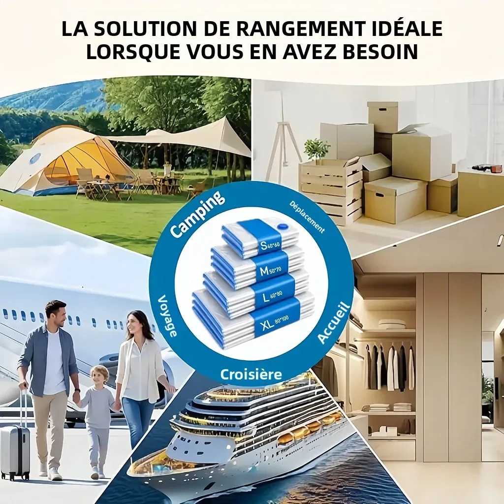 sac sous vide pour vêtements et couette, sacs de compression économiseurs d'espace, transparent étanche à l'air réutilisable avec pompe manuelle, organisateur de voyage pour valise, tailles 40x60 50x70 60x80 80x100