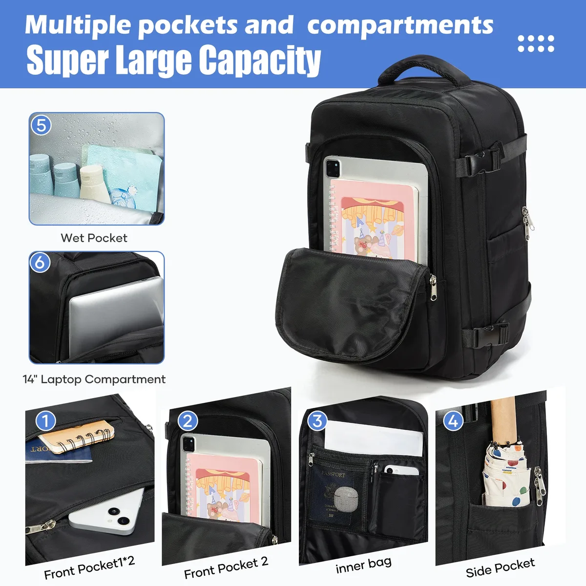 sac à dos de voyage ryanair 40x30x20, sac à dos de cabine d'avion pour easyjet wizzair, sac à dos à compression sous vide pour hommes, sac à dos pour ordinateur portable