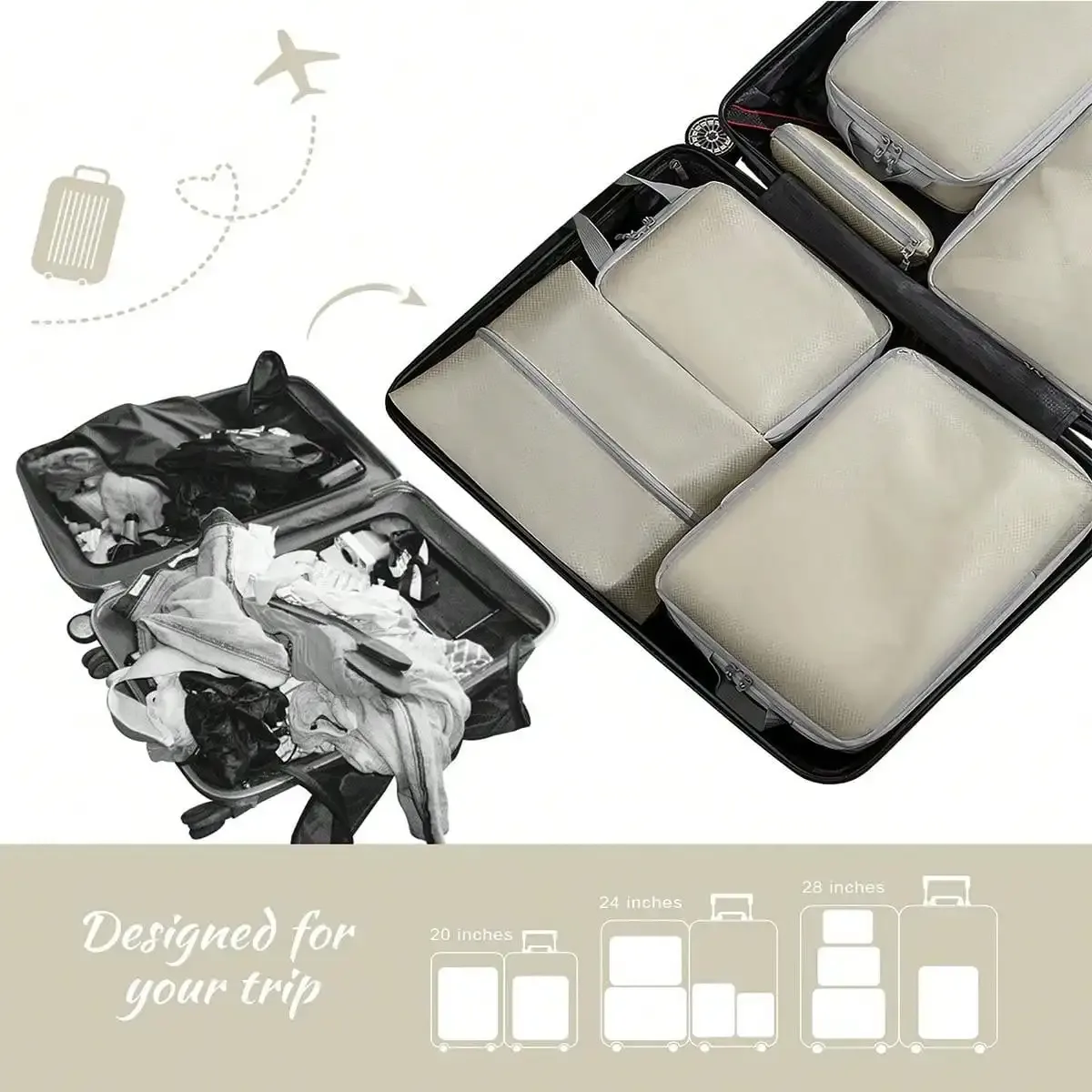 4 pièces/ensemble emballage compressible sac de rangement de voyage cubes valise étanche en nylon portable avec sac à main organisateur de bagages ryanai