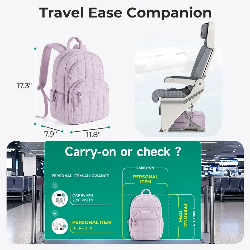 sac à dos scolaire bagsmart pour fille, sac à dos matelassé décontracté, résistant à l'eau, pour ordinateur portable de 15,6 pouces, sac à dos tendance pour l'université