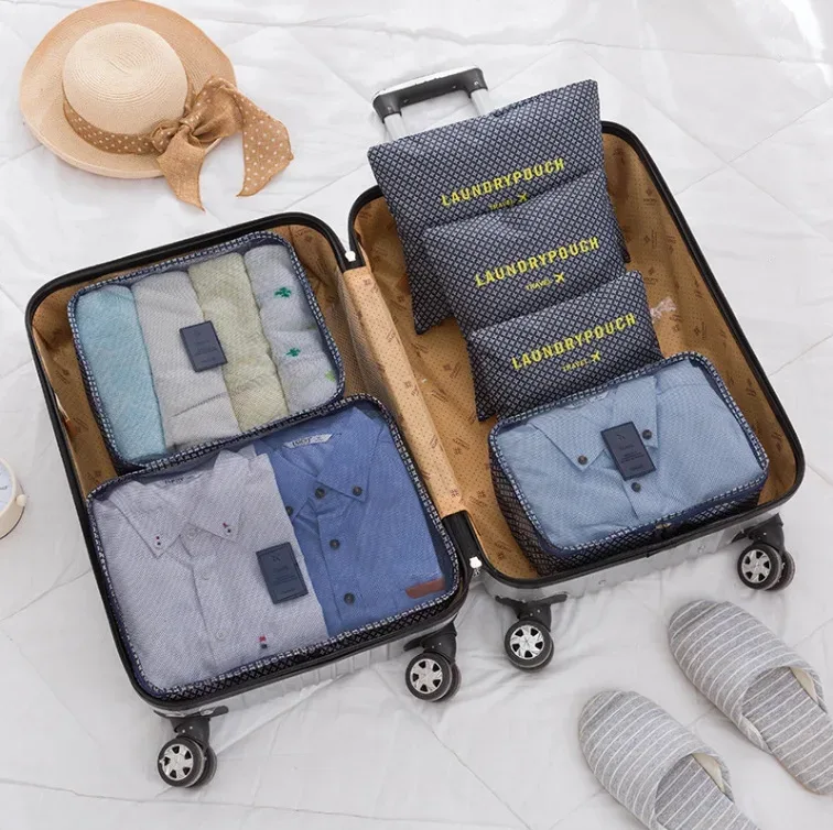 6/7 pièces ensemble organisateur de voyage sacs de rangement emballage multifonction cube sac pour vêtements bien rangé portable garde-robe valise pochette