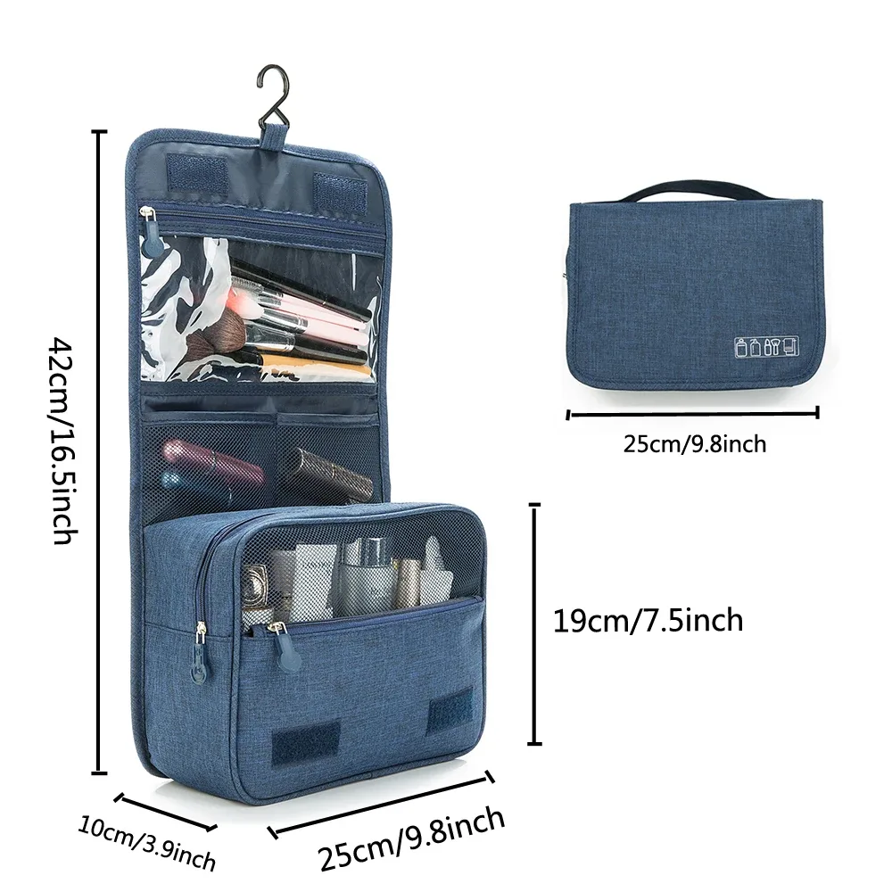 sac à cosmétiques de voyage portable, trousse de toilette étanche de grande capacité avec crochet de suspension pour hommes et femmes, sac de rangement de salle de bain