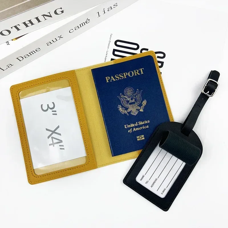 couverture de passeport de voyage en pu, étiquettes de bagages, cadeau d'affaires pour fête de mariage, porte-billet, étui porte-passeport, ensemble d'accessoires de voyage