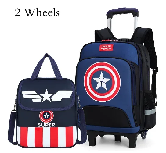 ensemble de sac à dos à roulettes pour enfants d'école primaire, avec sac à main, chariot d'école, ensemble de sacs à dos à bagages roulants pour garçons