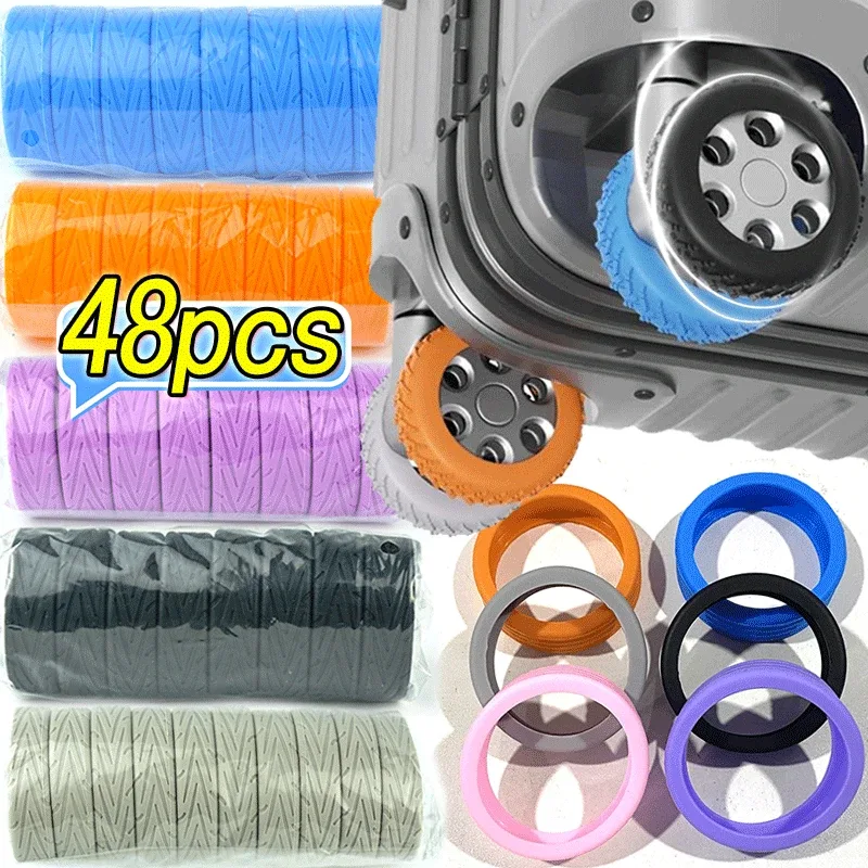 8-48 pièces roulant bagages roue protecteur Silicone valise de voyage chariot roulette chaussures réduire le bruit silencieux couverture sac accessoires