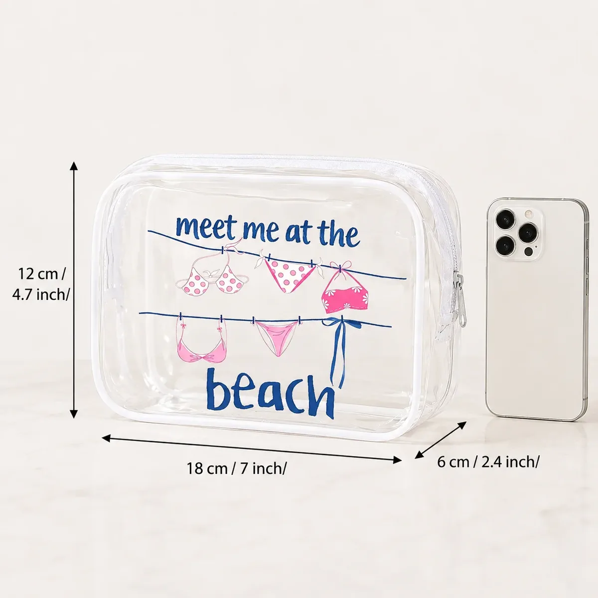 sac cosmétique transparent en pvc, organisateur de toilette, pochette de voyage à motif de plage, sac de rangement transparent, sac à médicaments, étui de beauté