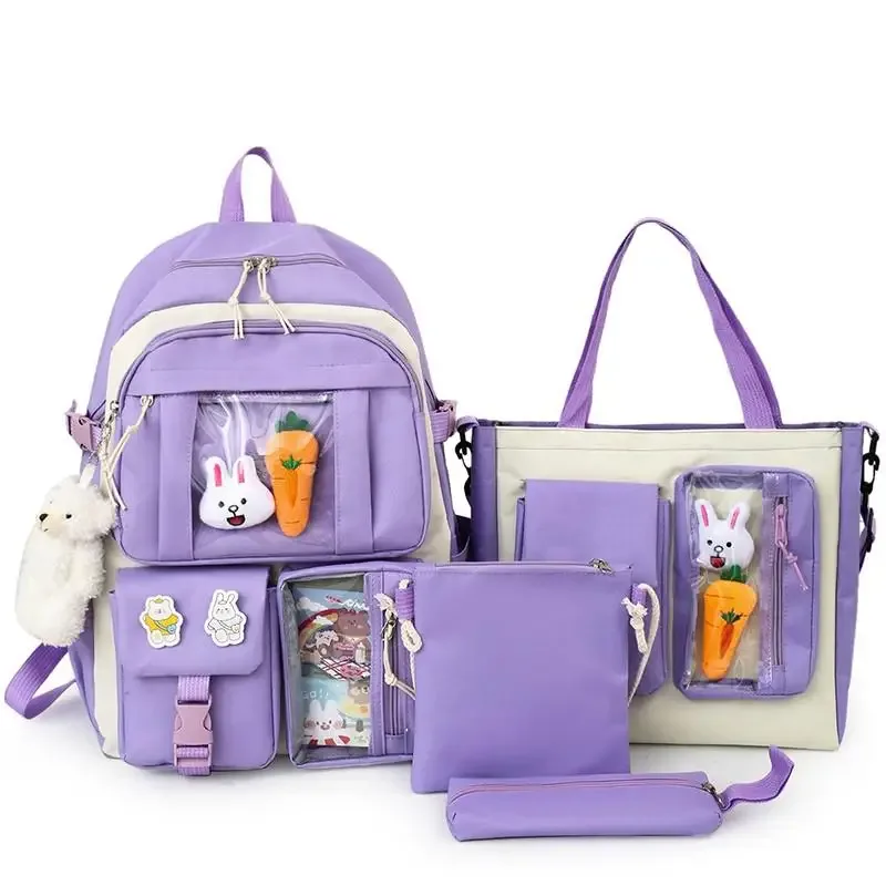 sac à dos d'école kawaii pour enfants, cartable pour femme, sacs d'école pour adolescentes, ensembles de 4 pièces, 138
