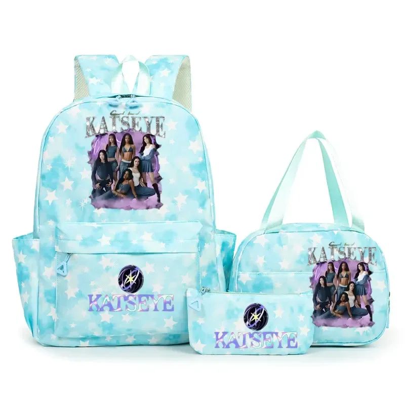 sac à dos scolaire pour étudiants avec imprimé amusant hot katseye, ensemble de sacs à dos, sac à déjeuner et trousse à crayons, sac à dos populaire pour enfants et adolescents, couleur bonbon