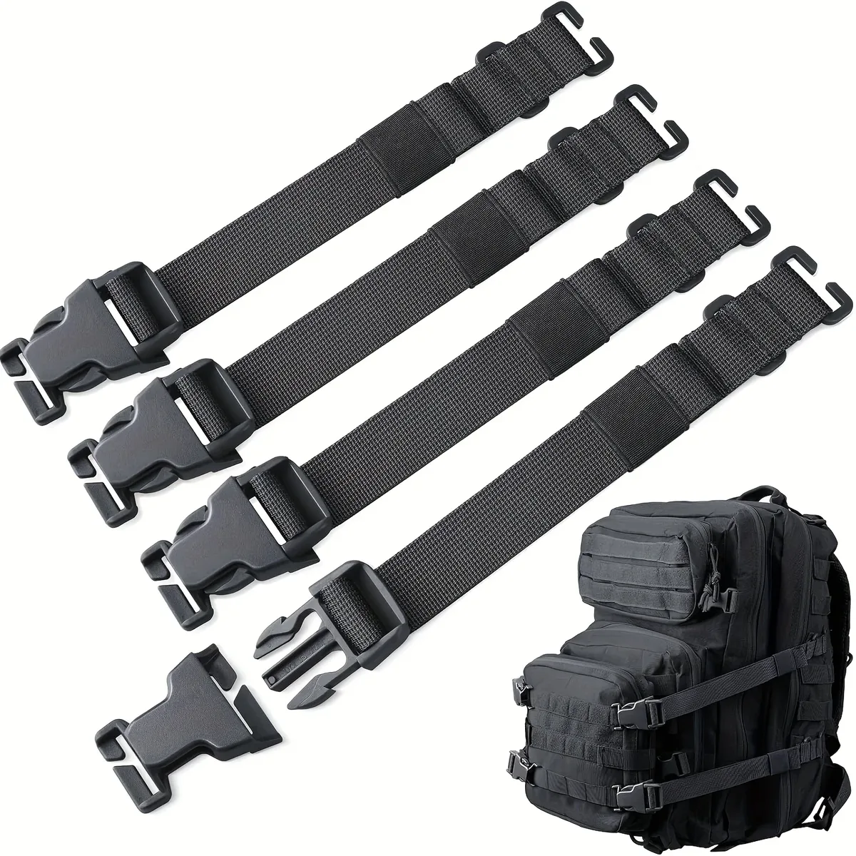 sangles de sac à dos tactiques molle, sangle de fixation réglable, sangle de fixation avec boucle, accessoires de sac à dos d'extérieur