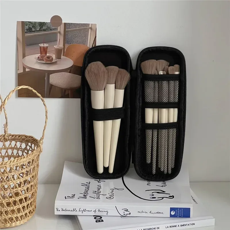 sacs de rangement cosmétiques noirs, étanches, à double fermeture éclair, étui pour pinceaux de maquillage, sac pour femmes, porte-pinceaux de voyage portable, étui pour stylos, boîte