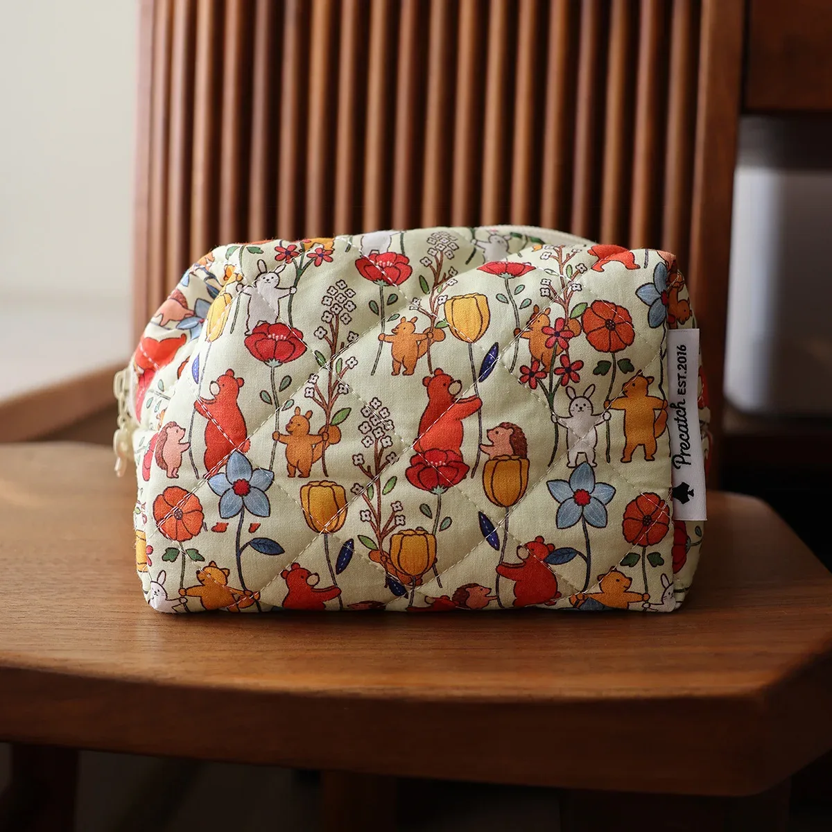 sac à cosmétiques portable, trousse de toilette imprimée de fleurs de dessin animé mignon, fournitures de voyage, sac de rangement de soins de la peau, sac à doublure multifonctionnel