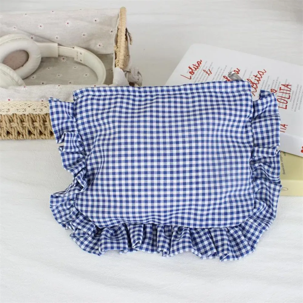 trousse de maquillage à volants et à carreaux durable grande capacité pochette cosmétique portable sac à main zippé maison & voyage
