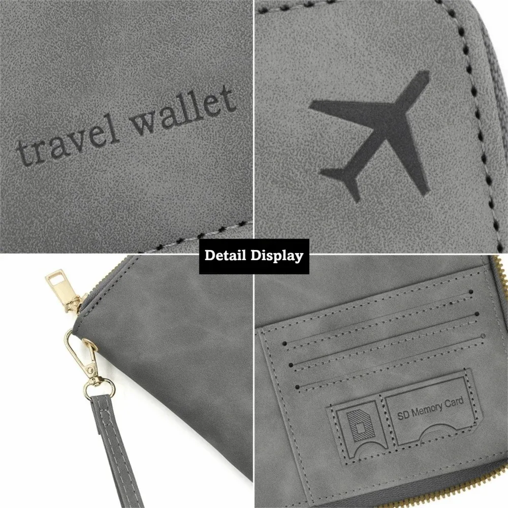 portefeuille de voyage multifonctionnel en pu avec protection rfid, couleur unie, anti-magnétique, fermeture éclair, sac de rangement pour documents, unisexe