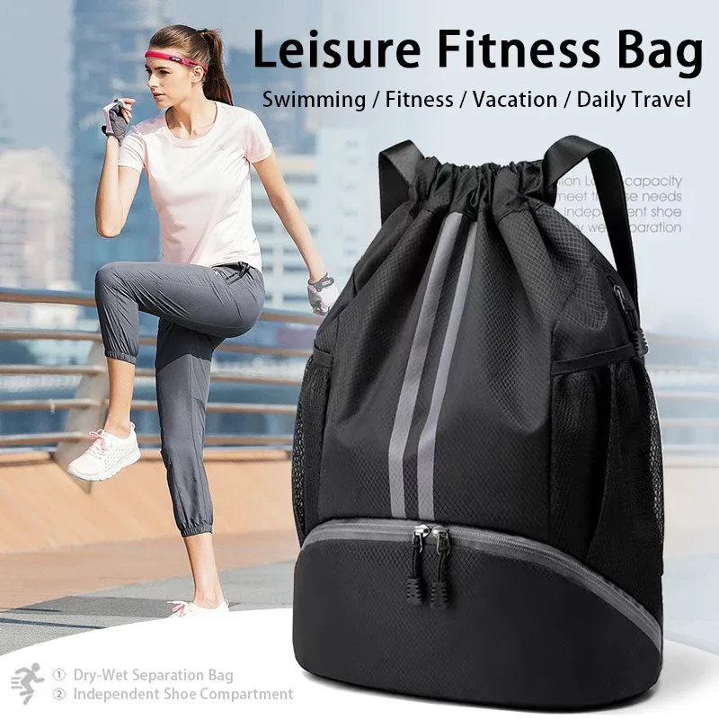 Sac à dos de sport avec cordon de serrage, sac à dos de basket-ball pour femmes et hommes, sac de sport avec compartiment à chaussures et poche résistante aux humides