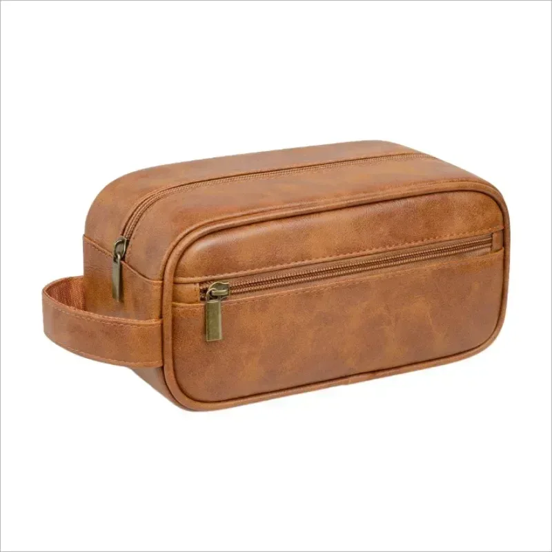 sac de lavage en cuir pour hommes, sac de voyage, voyages d'affaires, sac à cosmétiques portable, grande capacité, conception multi-poches, sac de lavage en cuir
