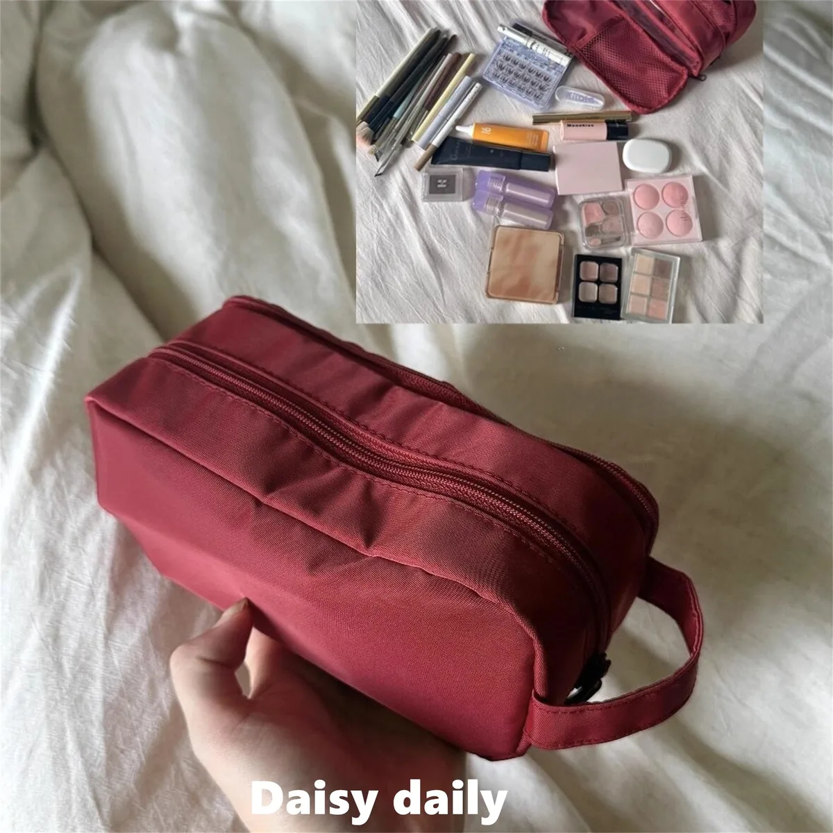 sac à cosmétiques double couche en nylon, organisateur de maquillage de voyage, trousse de toilette de grande capacité, trousse à crayons multifonction, porte-pinceaux