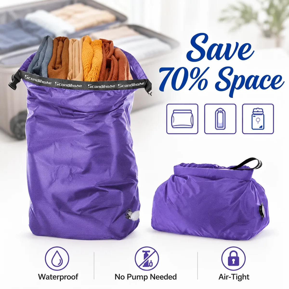 sac de compression sans plis pour le voyage, sac de rangement sous vide étanche, organisateur gain de place po