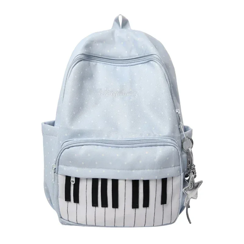 sac à dos à touches de piano à pois, sac à dos de style japonais à blocs de couleur, sac à dos en forme de piano de style scolaire, grand sac de voyage pour femmes