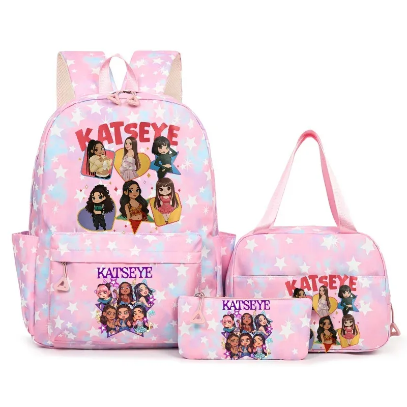 sac à dos katseye music avec imprimé neige, capacité 3 pièces, pour étudiants du collège/lycée, avec sac à déjeuner, sac de voyage, mochila pour femme