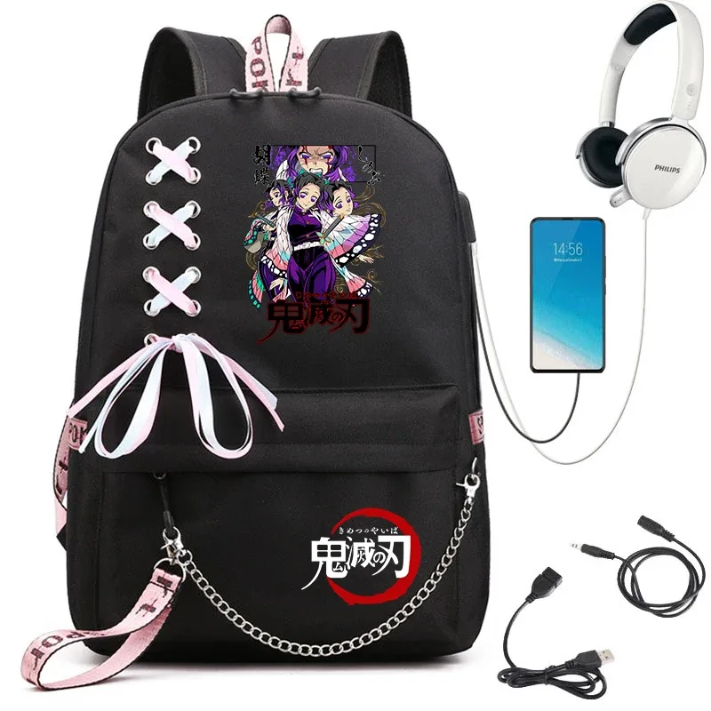 sac à dos imprimé demon slayer anime pour filles, sac à dos d'école décontracté, sac à dos de voyage léger pour adolescents