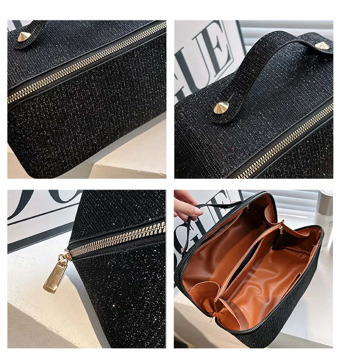 sacs à cosmétiques imperméables, nouveau sac de rangement pour flash fin de grande capacité, conçu pour les déplacements et les voyages, articles de toilette en cuir pu, vente en gros