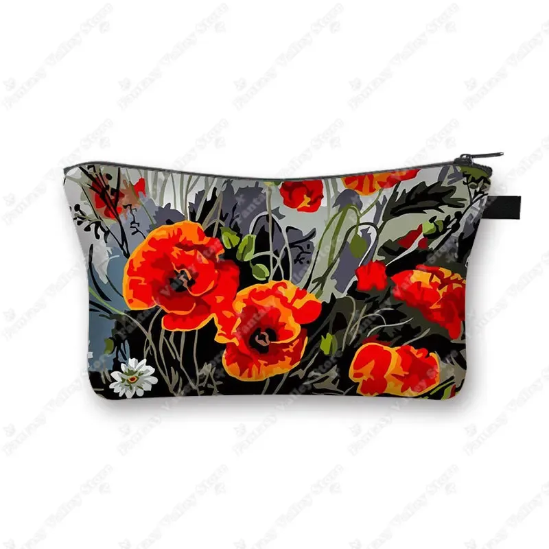 belle trousse à cosmétiques à imprimé de coquelicot rouge pour femmes, petite pochette, organisateurs d'articles de toilette, sacs à cosmétiques hip hop, trousse de maquillage mignonne