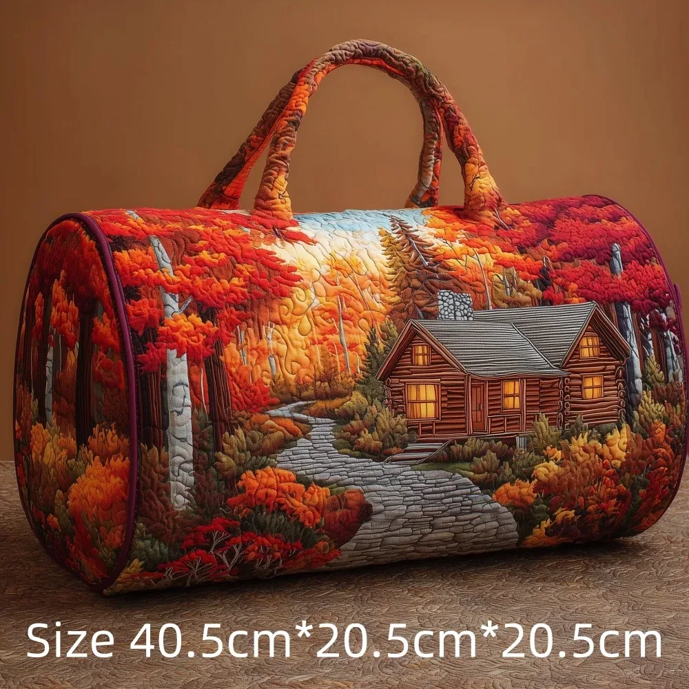 sac de voyage matelassé imprimé en 3d, fourre-tout de week-end, sac de sport, sac à main, motif cabane en montagne et forêt d'automne, paysage naturel vintage, pour femmes et hommes