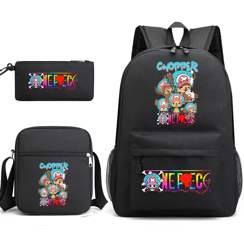 ensemble de sacs à dos d'école imprimés one piece tony tony chopper pour garçons et filles, sac mignon d'anime avec sac à bandoulière et étui à crayons