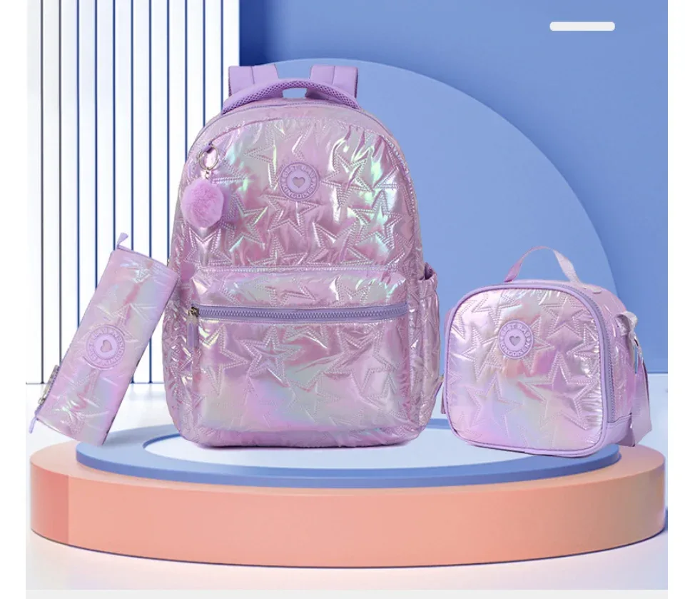 sac à dos d'école pour enfants et adolescents, sac à dos décontracté pour filles et femmes, ensemble sac à dos scolaire avec boîte à lunch et trousse à crayons, sac à livres pour filles