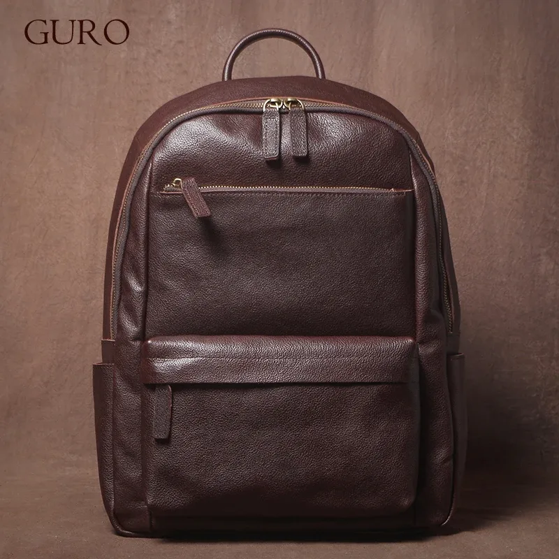 guro – sac à dos en cuir véritable de qualité supérieure pour hommes et femmes, sac de voyage d'affaires de lu
