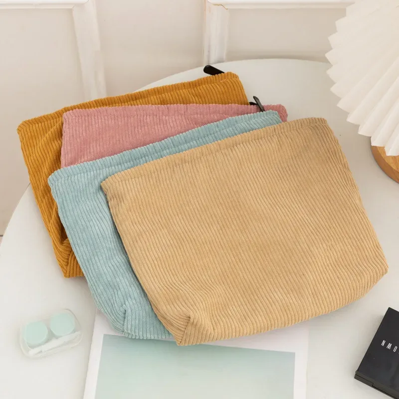 sac à cosmétiques en velours côtelé, grande capacité, organisateur de produits de toilette pour femmes, sac de maquillage à fermeture éclair, pochette de voyage, sac de rangement de cosmétiques pour filles